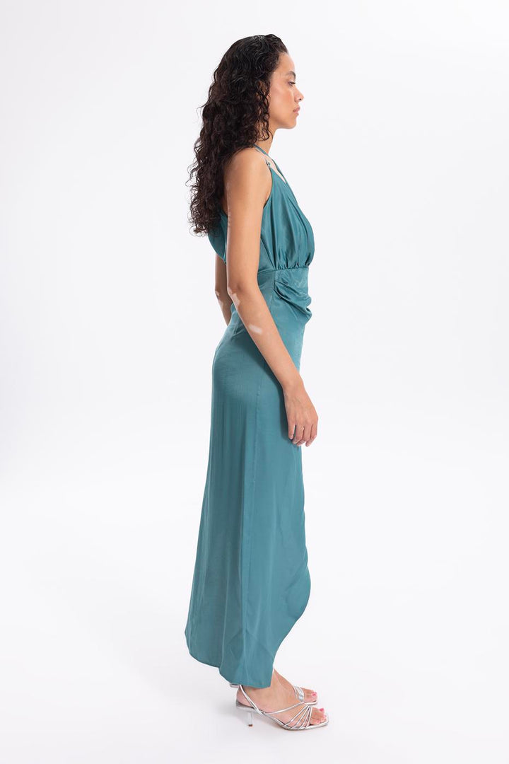BSL Women Satin Asymmetrical Midi Dress - Caltagirone