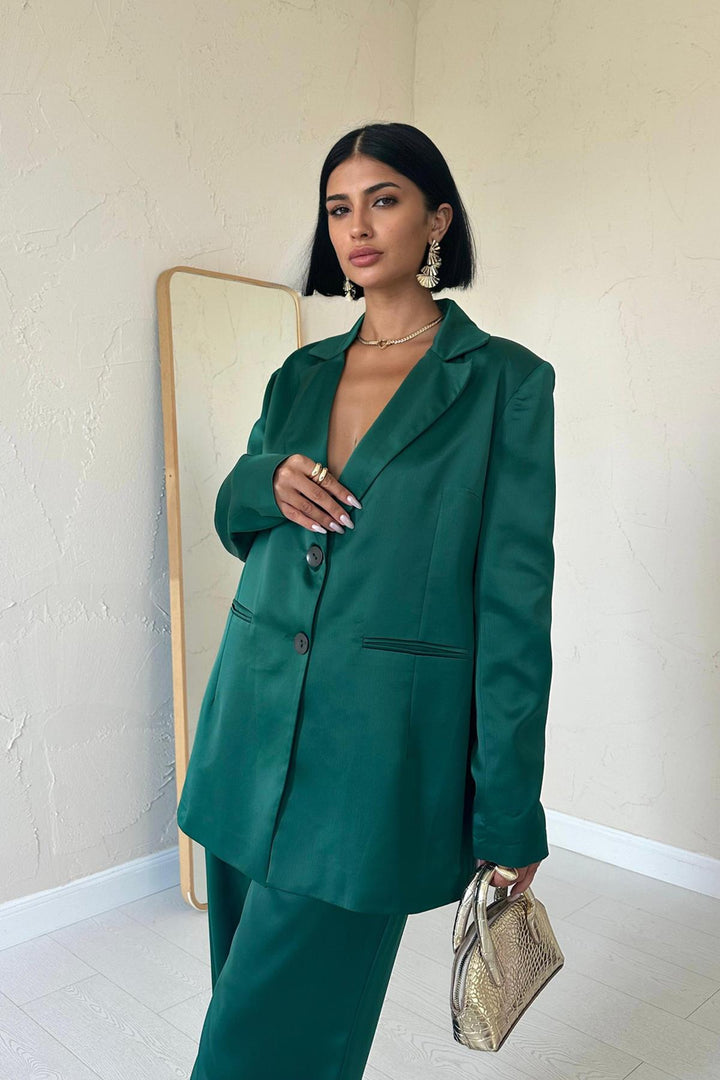 ELS Satin Jacket and Pants Suit - Emerald - Fort Collins