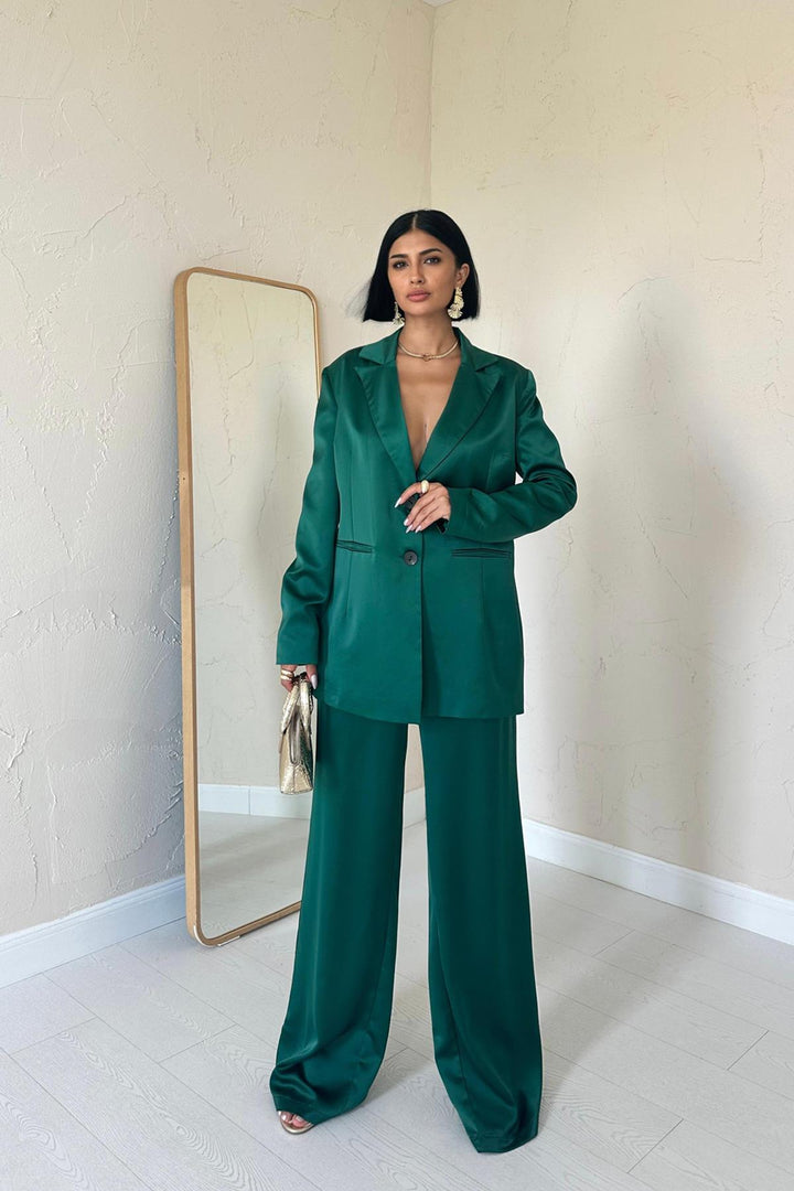 ELS Satin Jacket and Pants Suit - Emerald - Fort Collins