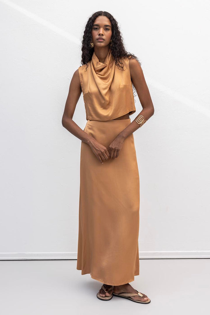 BSL Women Satin Midi Skirt - Butte