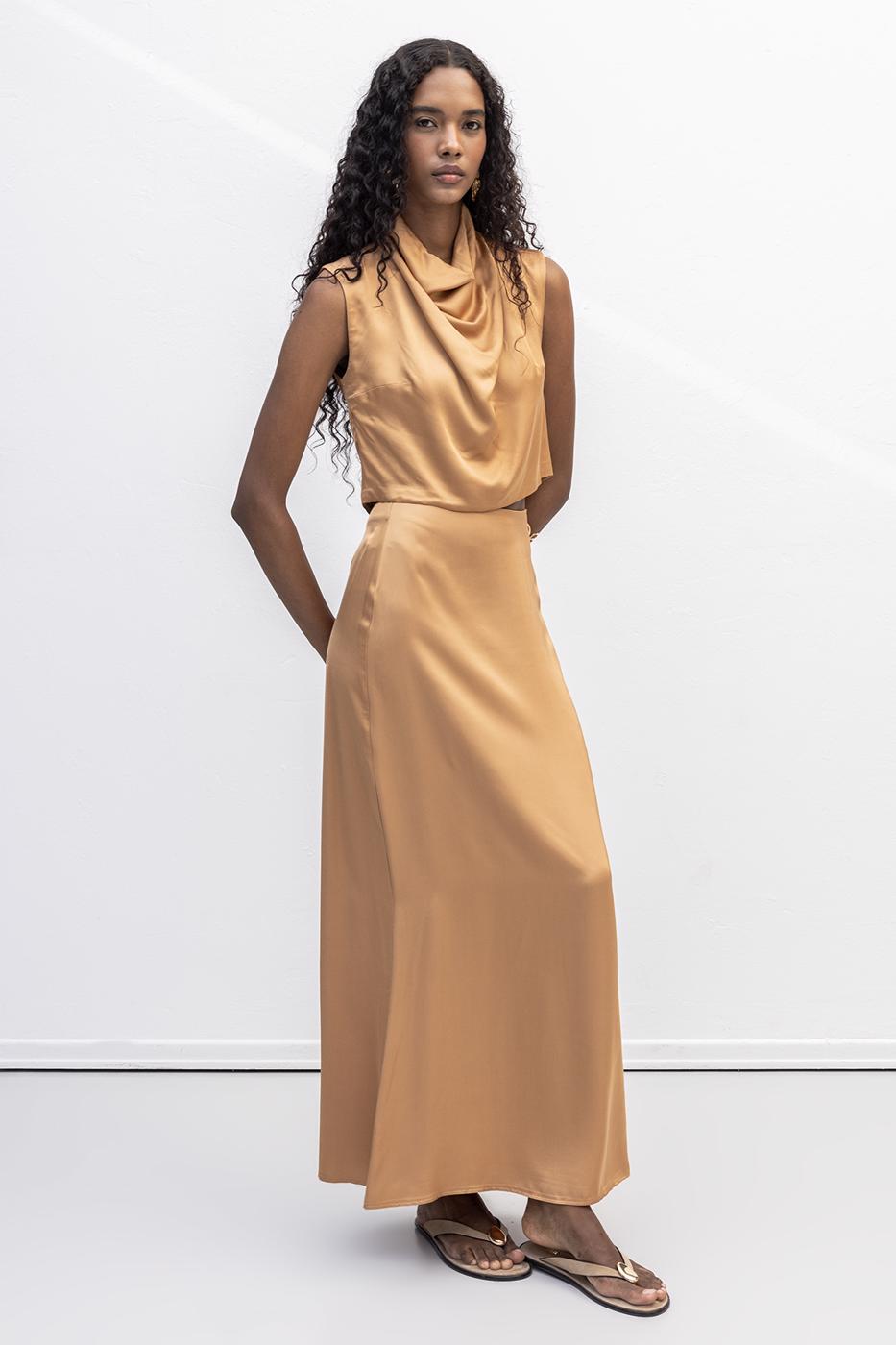 BSL Women Satin Midi Skirt - Butte