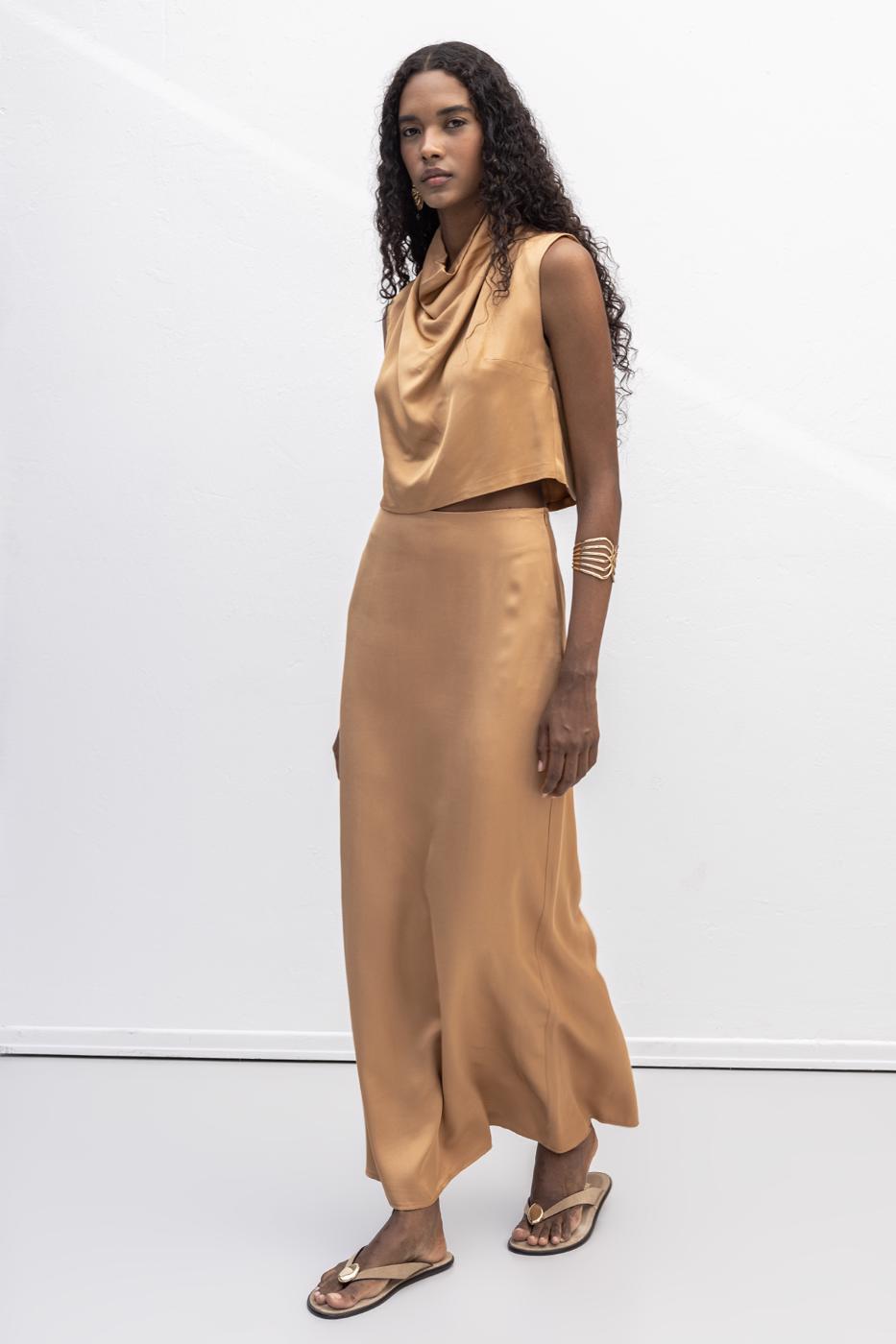 BSL Women Satin Midi Skirt - Butte