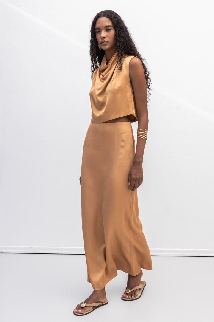BSL Women Satin Midi Skirt - Butte