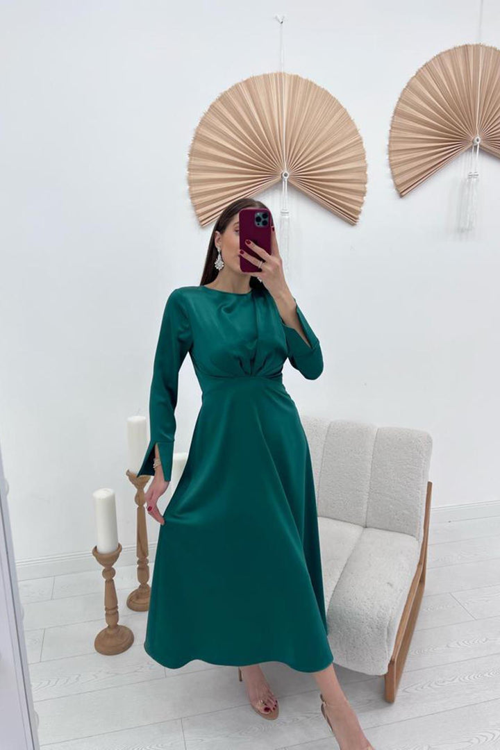 ELS Satin Long Dress - Emerald - Odessa
