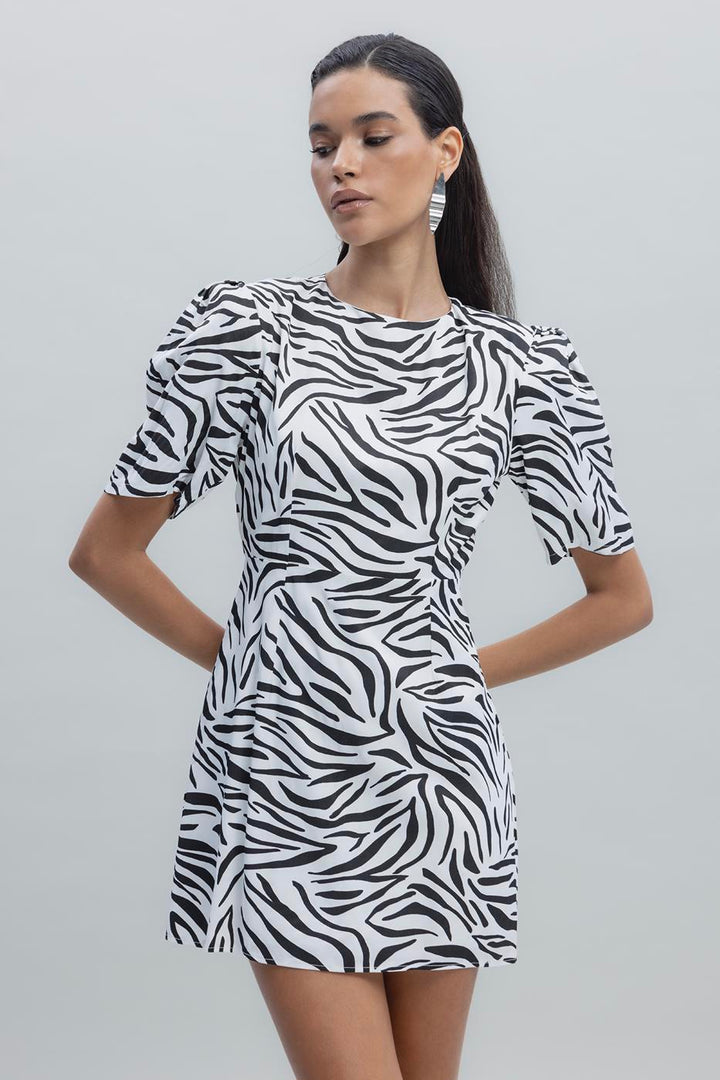 BSL Women Satin Zebra Patterned Mini Dress - Algeciras