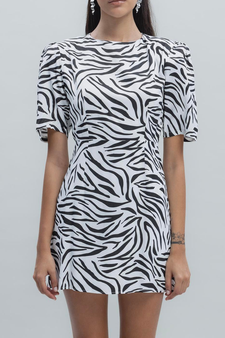 BSL Women Satin Zebra Patterned Mini Dress - Algeciras