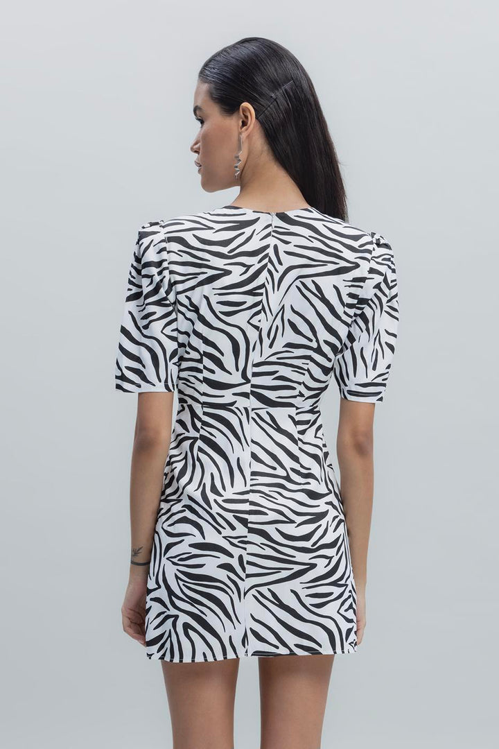 BSL Women Satin Zebra Patterned Mini Dress - Algeciras