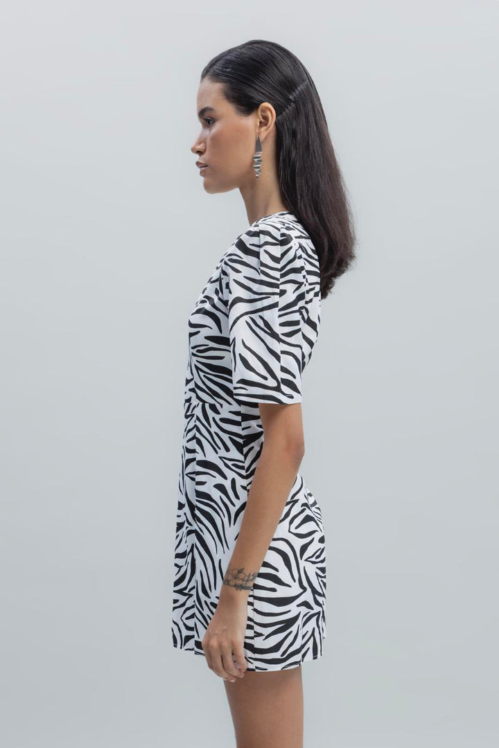 BSL Women Satin Zebra Patterned Mini Dress - Algeciras