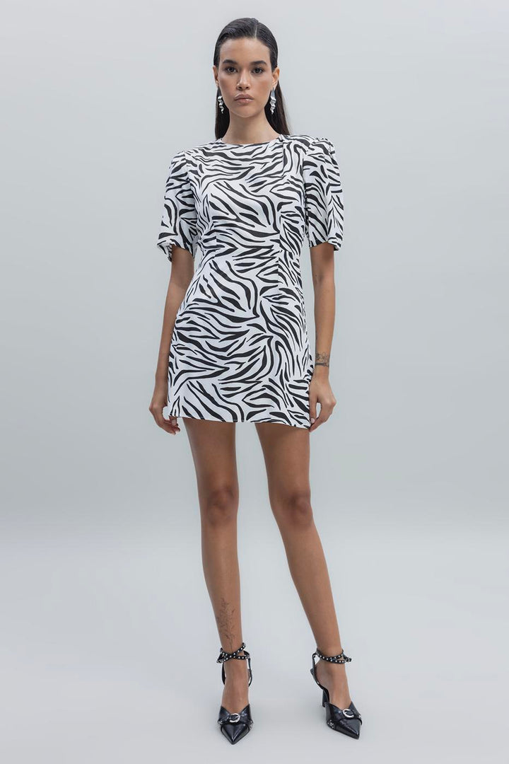 BSL Women Satin Zebra Patterned Mini Dress - Algeciras