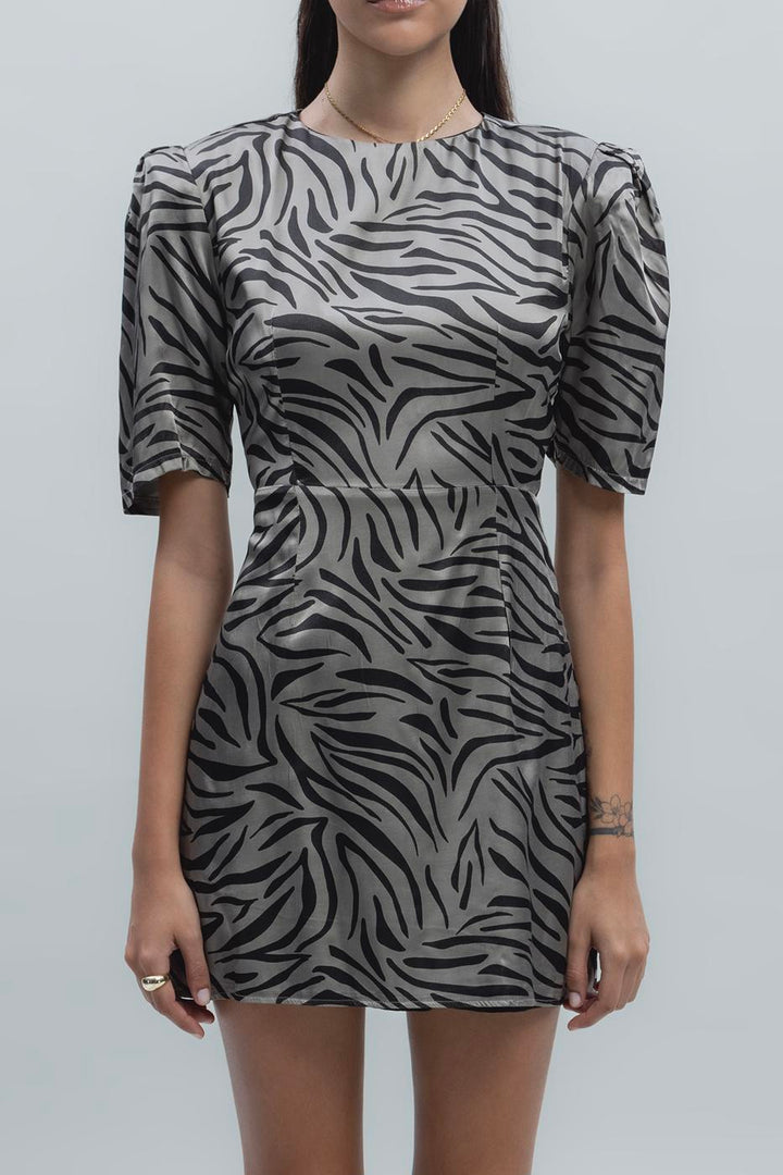 BSL Women Satin Zebra Patterned Mini Dress - Tepotzotlán