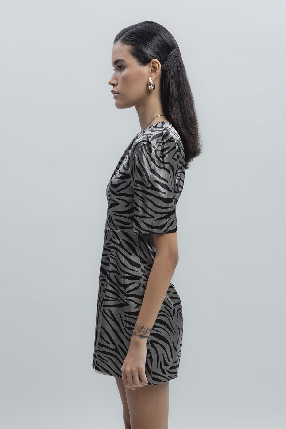 BSL Women Satin Zebra Patterned Mini Dress - Tepotzotlán