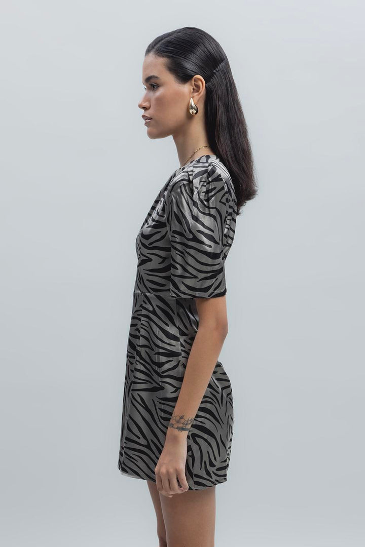 BSL Women Satin Zebra Patterned Mini Dress - Tepotzotlán