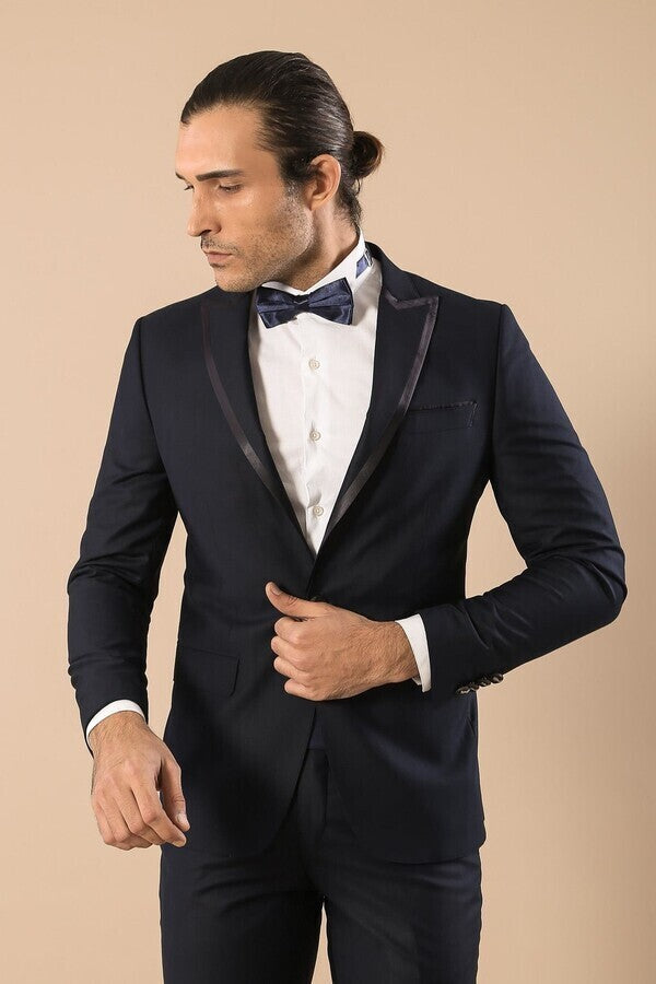 WSS Satin Lapel Navy Blue Tuxedo  - Homburg