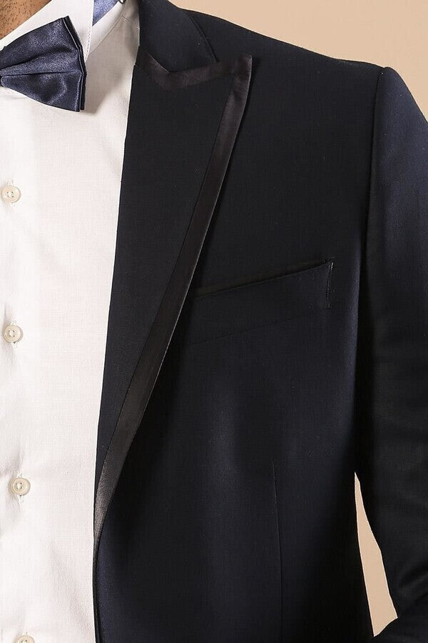 WSS Satin Lapel Navy Blue Tuxedo  - Homburg