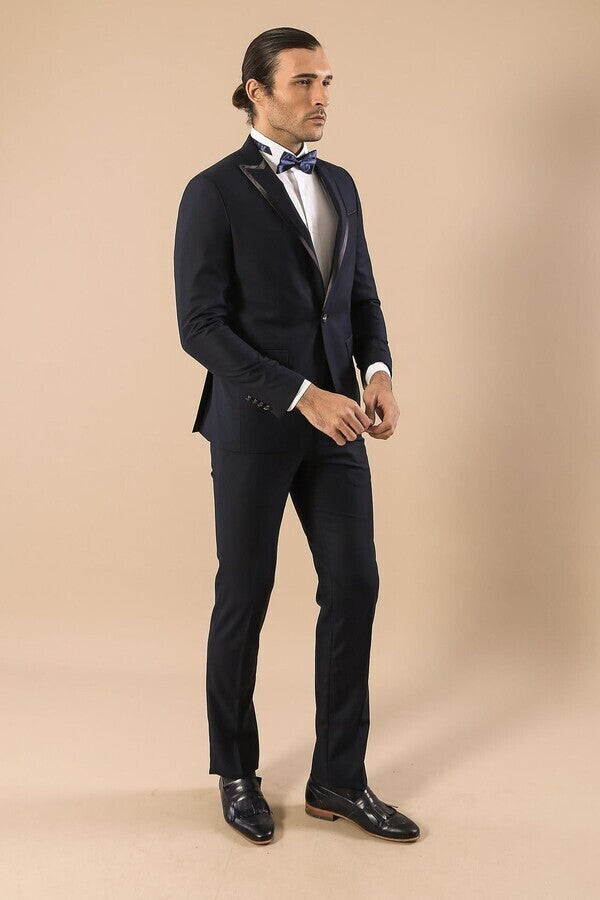 WSS Satin Lapel Navy Blue Tuxedo  - Homburg