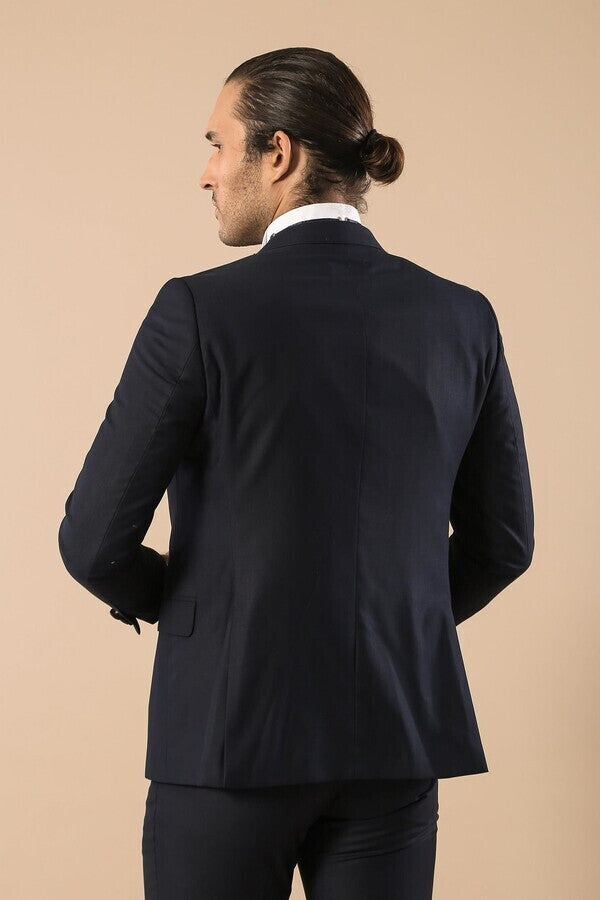 WSS Satin Lapel Navy Blue Tuxedo  - Homburg