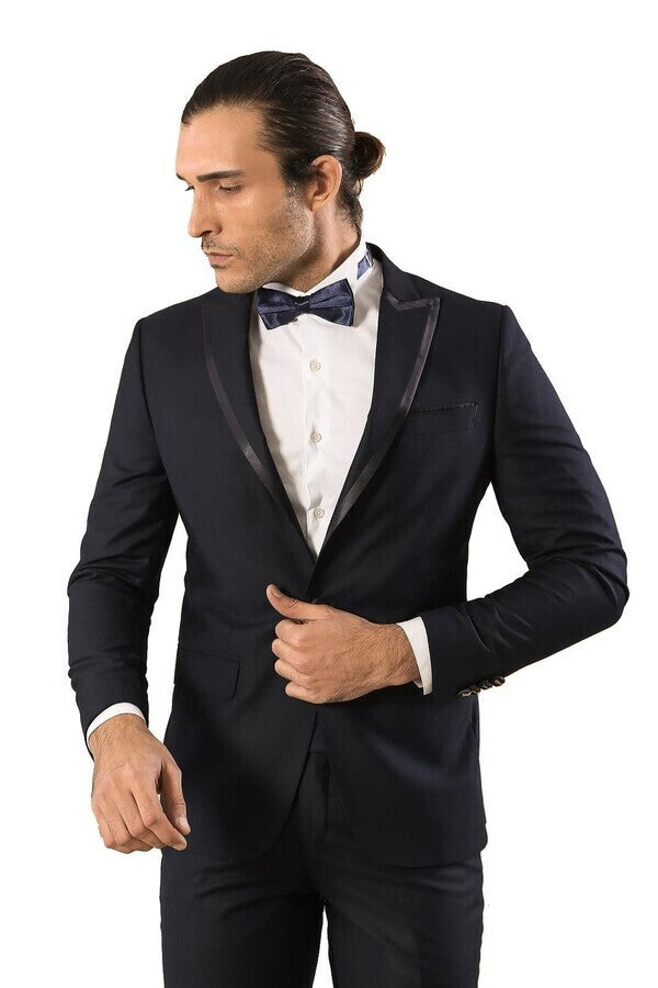 WSS Satin Lapel Navy Blue Tuxedo  - Homburg