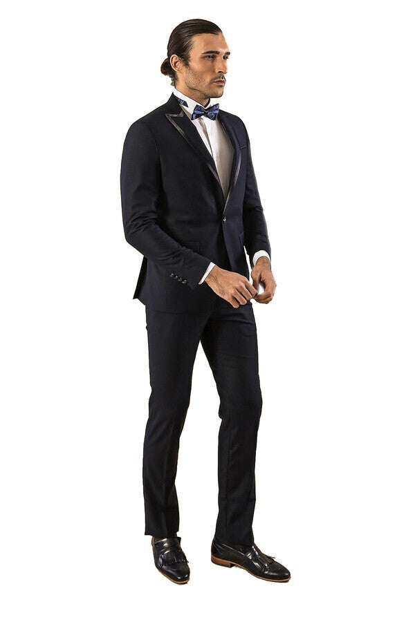 WSS Satin Lapel Navy Blue Tuxedo  - Homburg