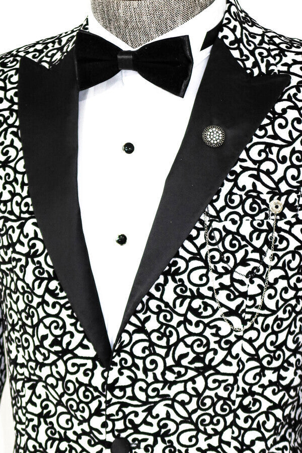 WSS Scroll Patterned White Men Prom Blazer  - Vilnius