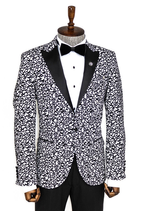 WSS Scroll Patterned White Men Prom Blazer  - Vilnius