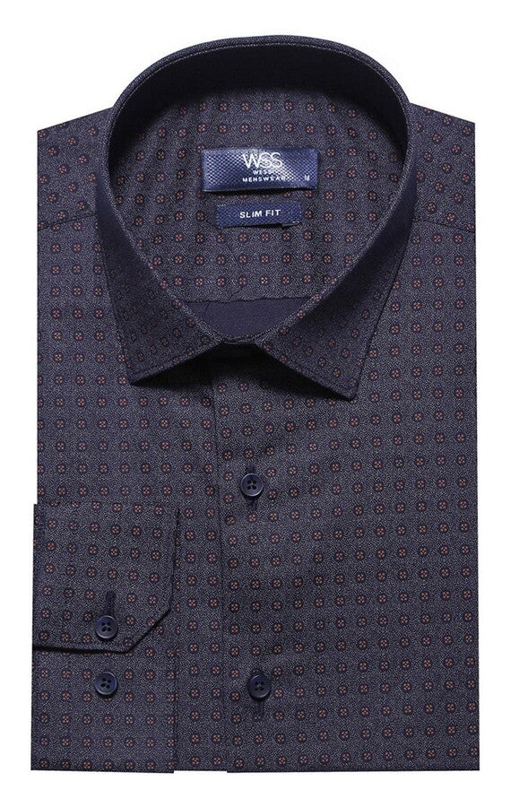 WSS Self Coffee Color Point Pattern Smoked Color Slimfit  Shirt  - Issy-les-Moulineaux