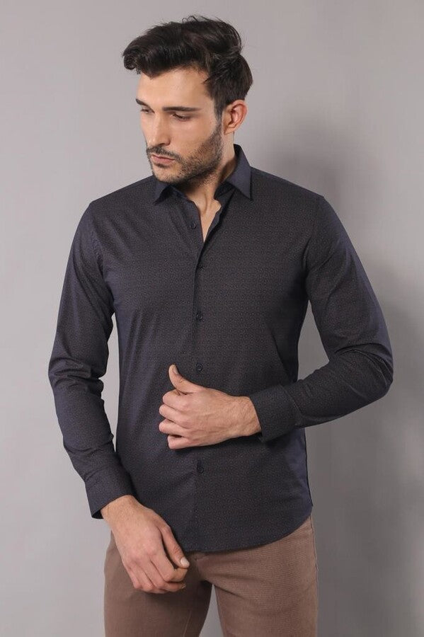 WSS Self Coffee Color Point Pattern Smoked Color Slimfit  Shirt  - Issy-les-Moulineaux