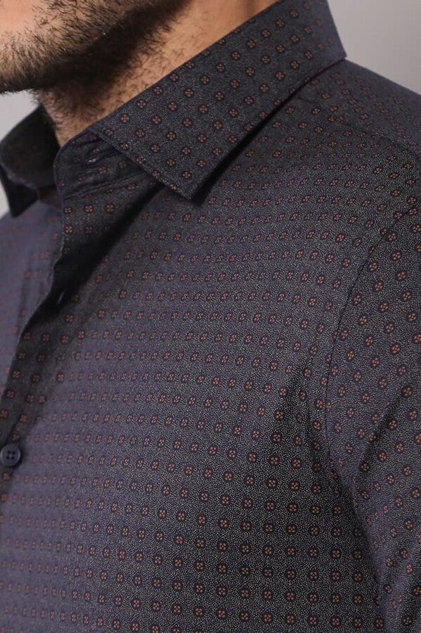 WSS Self Coffee Color Point Pattern Smoked Color Slimfit  Shirt  - Issy-les-Moulineaux