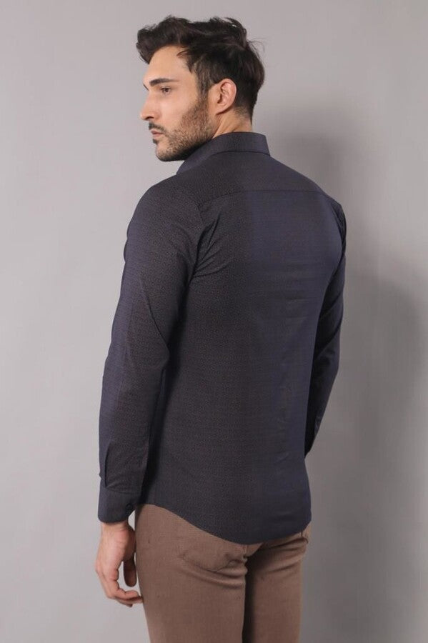 WSS Self Coffee Color Point Pattern Smoked Color Slimfit  Shirt  - Issy-les-Moulineaux