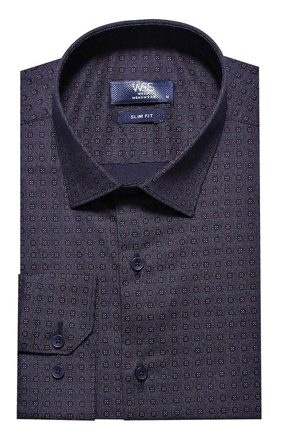 WSS Self Coffee Color Point Pattern Smoked Color Slimfit  Shirt  - Issy-les-Moulineaux