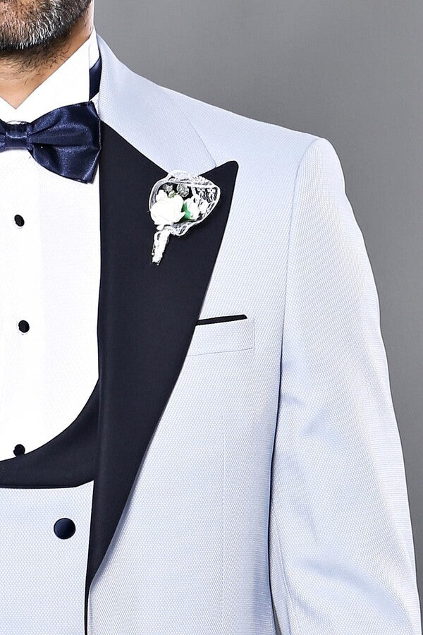 WSS Self-Patterned Baby Blue Wedding Suit  - Singen
