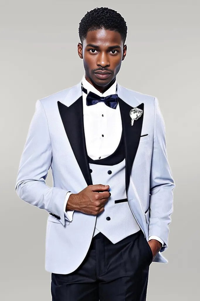 WSS Self-Patterned Baby Blue Wedding Suit  - Singen