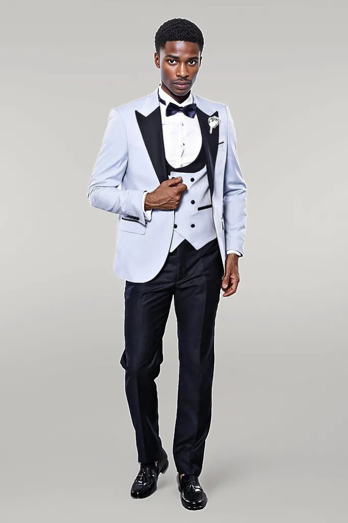 WSS Self-Patterned Baby Blue Wedding Suit  - Singen