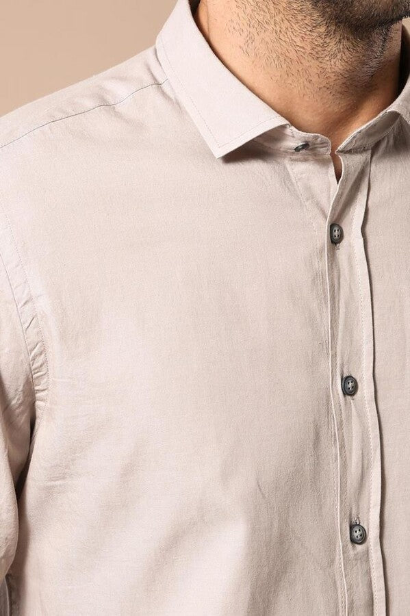 WSS Patterned Cotton Slim Fit Beige Shirt  - Montclair