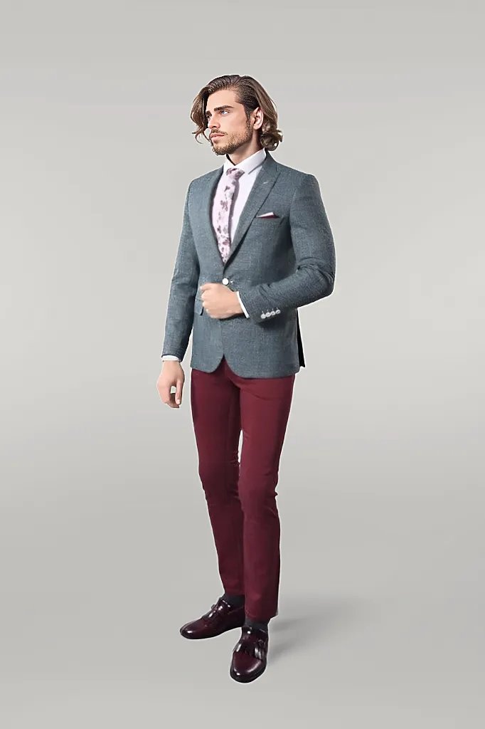 WSS Self-Patterned Green Men's Blazer  - Singen