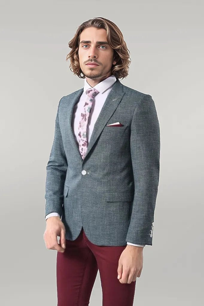 WSS Self-Patterned Green Men's Blazer  - Singen