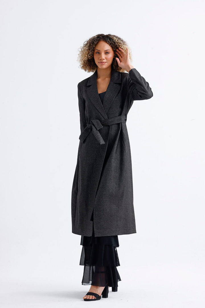 SNS Sense Anthracite Lined Long Patterned Trench Coat - Miramar