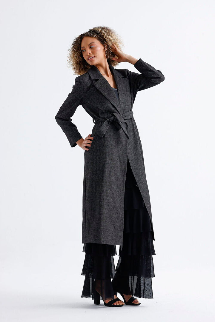 SNS Sense Anthracite Lined Long Patterned Trench Coat - Miramar