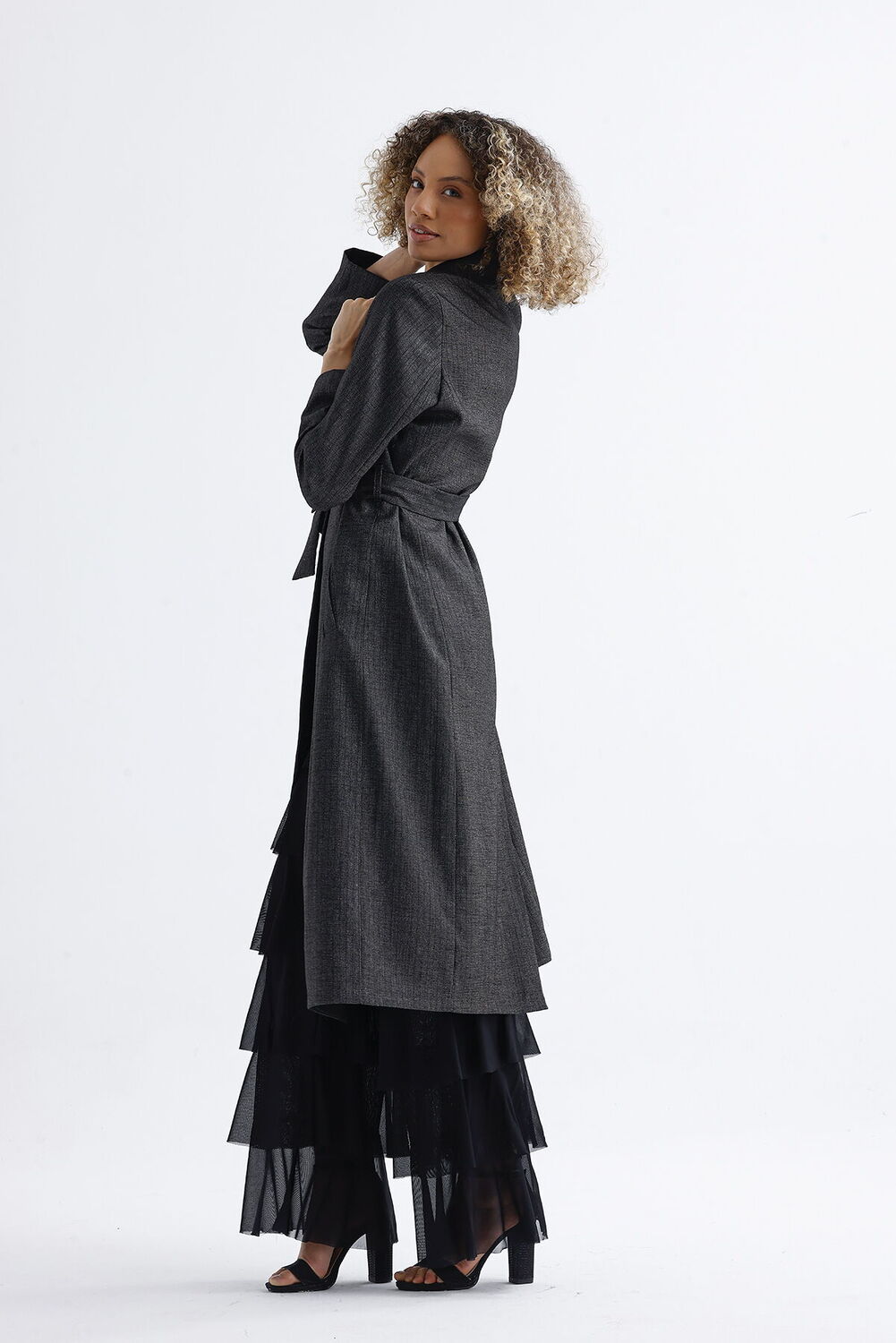 SNS Sense Anthracite Lined Long Patterned Trench Coat - Miramar