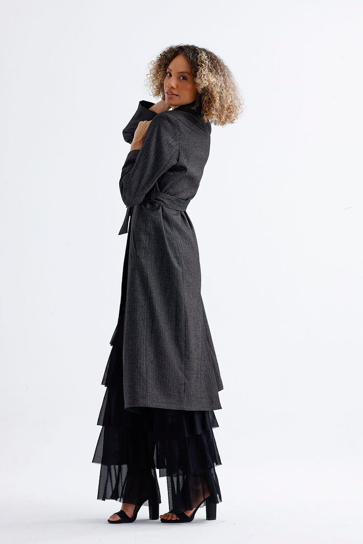 SNS Sense Anthracite Lined Long Patterned Trench Coat - Miramar