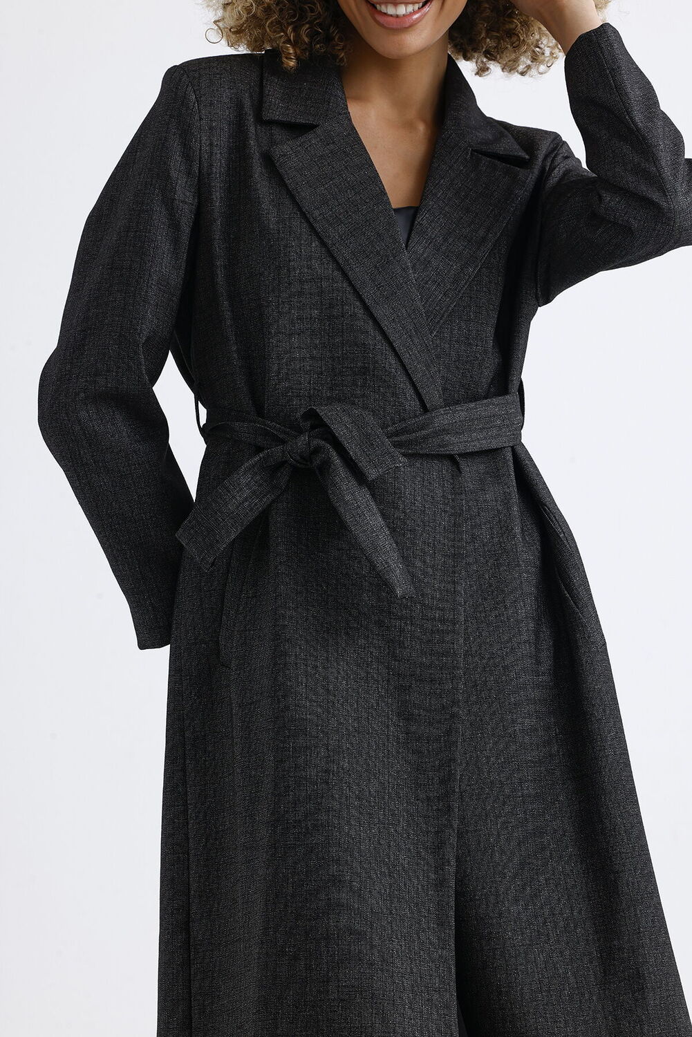 SNS Sense Anthracite Lined Long Patterned Trench Coat - Miramar