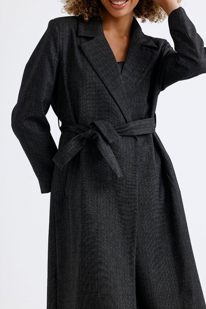 SNS Sense Anthracite Lined Long Patterned Trench Coat - Miramar