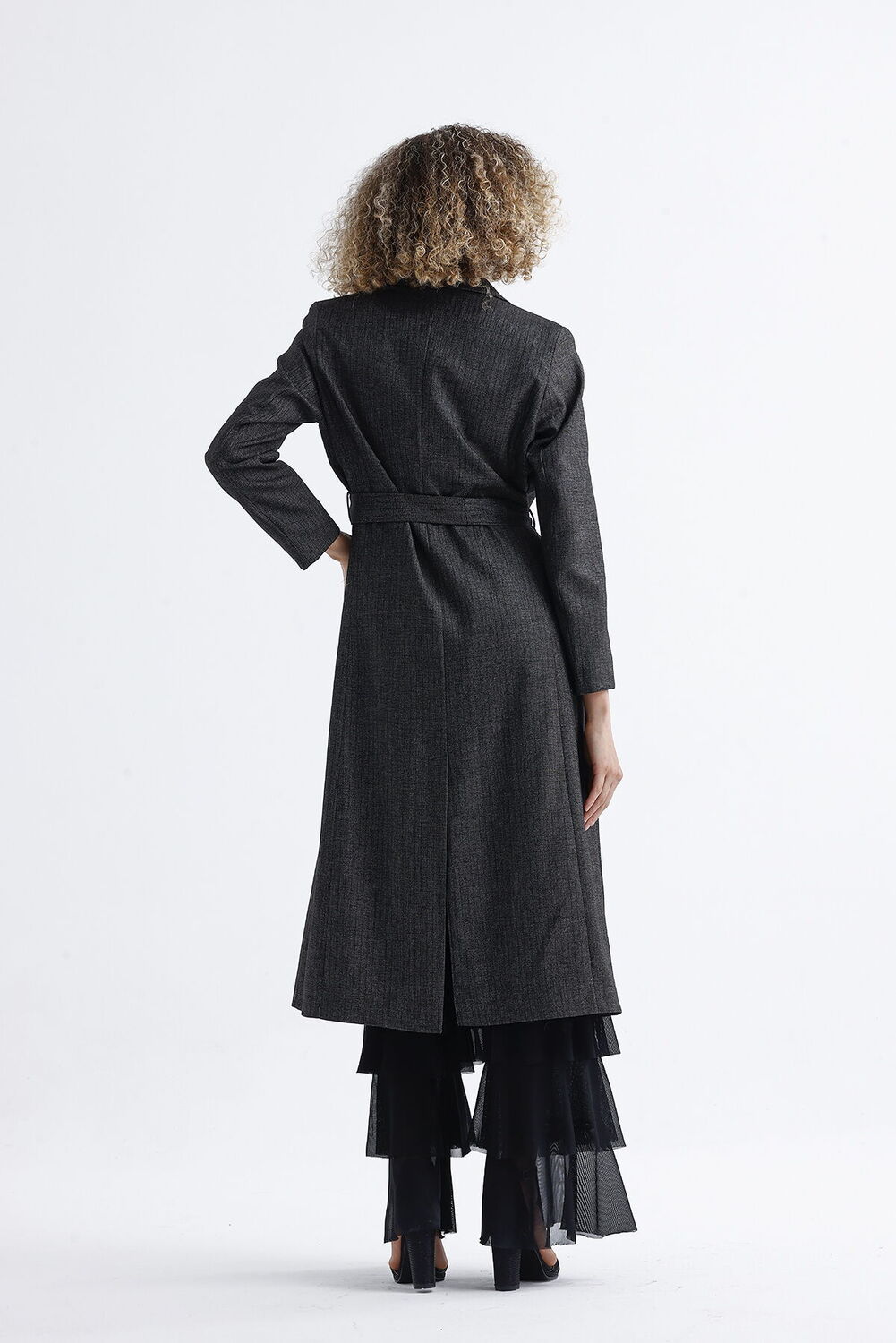 SNS Sense Anthracite Lined Long Patterned Trench Coat - Miramar