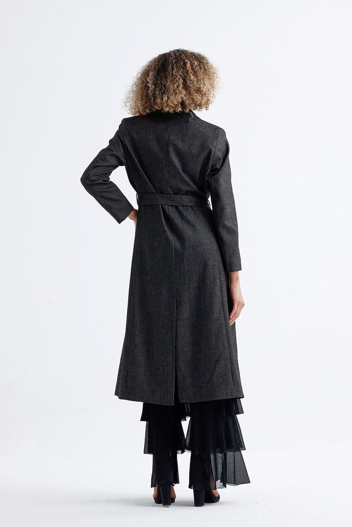 SNS Sense Anthracite Lined Long Patterned Trench Coat - Miramar