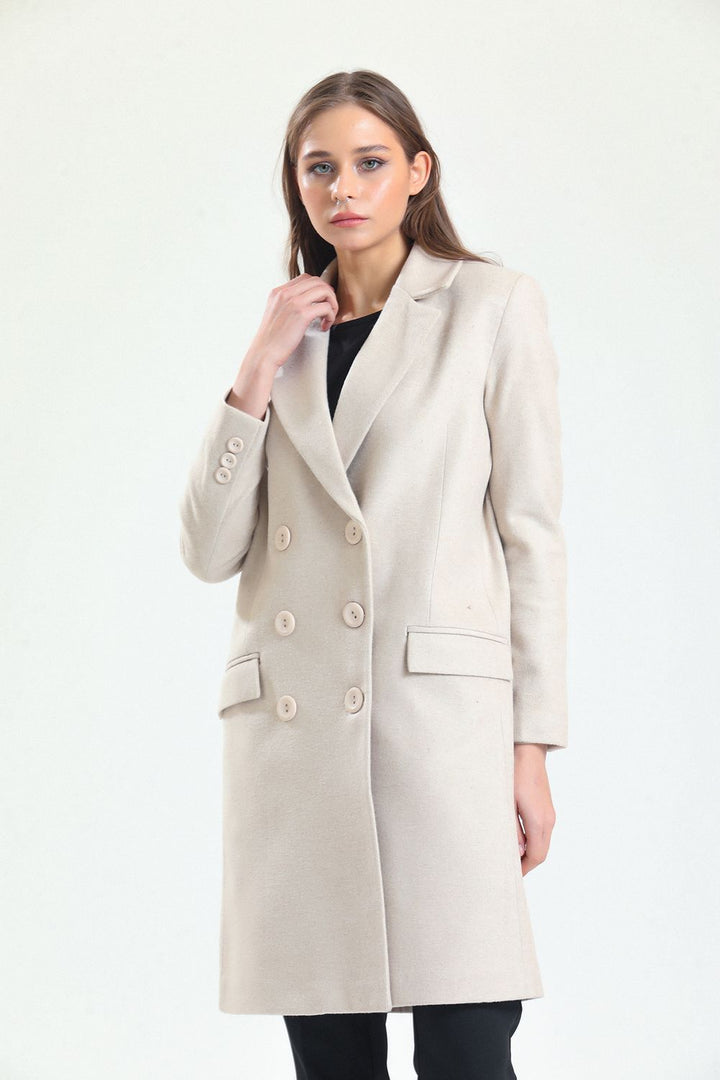 SNS Sense Plus Size Double Breasted Coat with Check Pattern - Millcreek