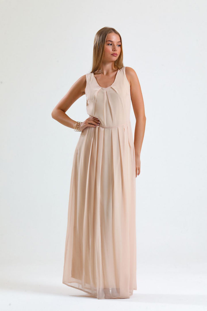 SNS Sense Plus Size Pleated Chiffon Long Dress - Granollers