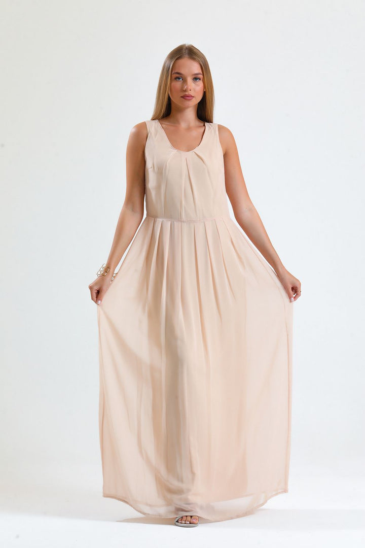 SNS Sense Plus Size Pleated Chiffon Long Dress - Granollers