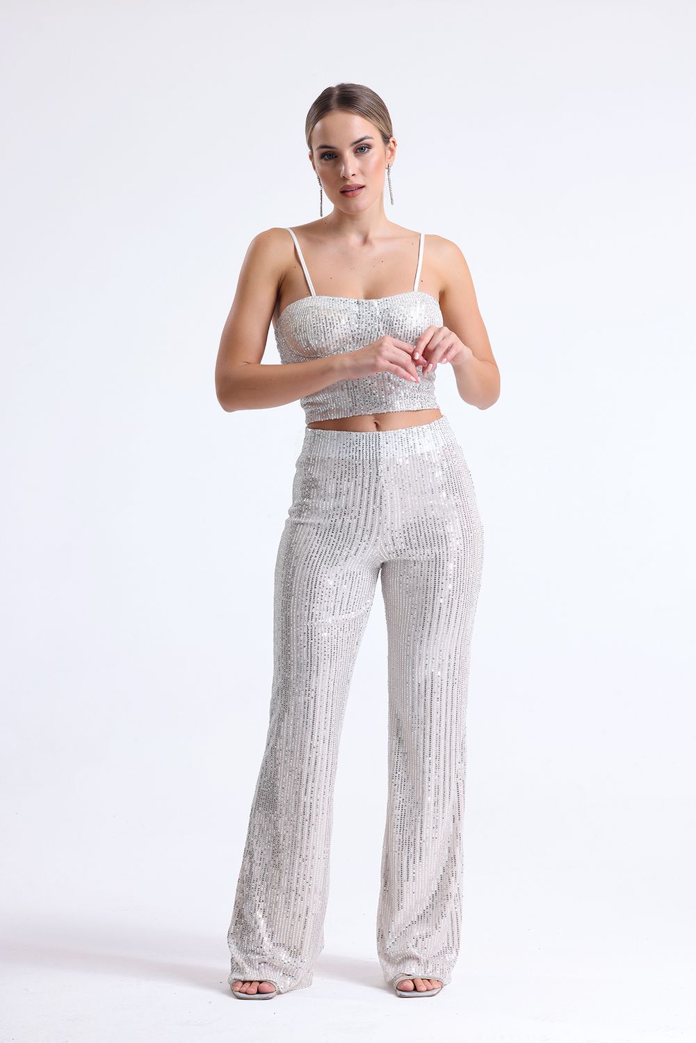 SNS Sense Bej Color Elastic Waist Sequin Evening Pants - Oshkosh