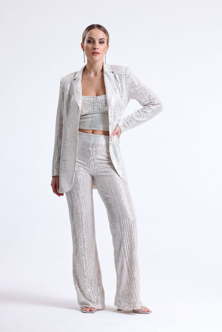 SNS Sense Bej Color Elastic Waist Sequin Evening Pants - Oshkosh