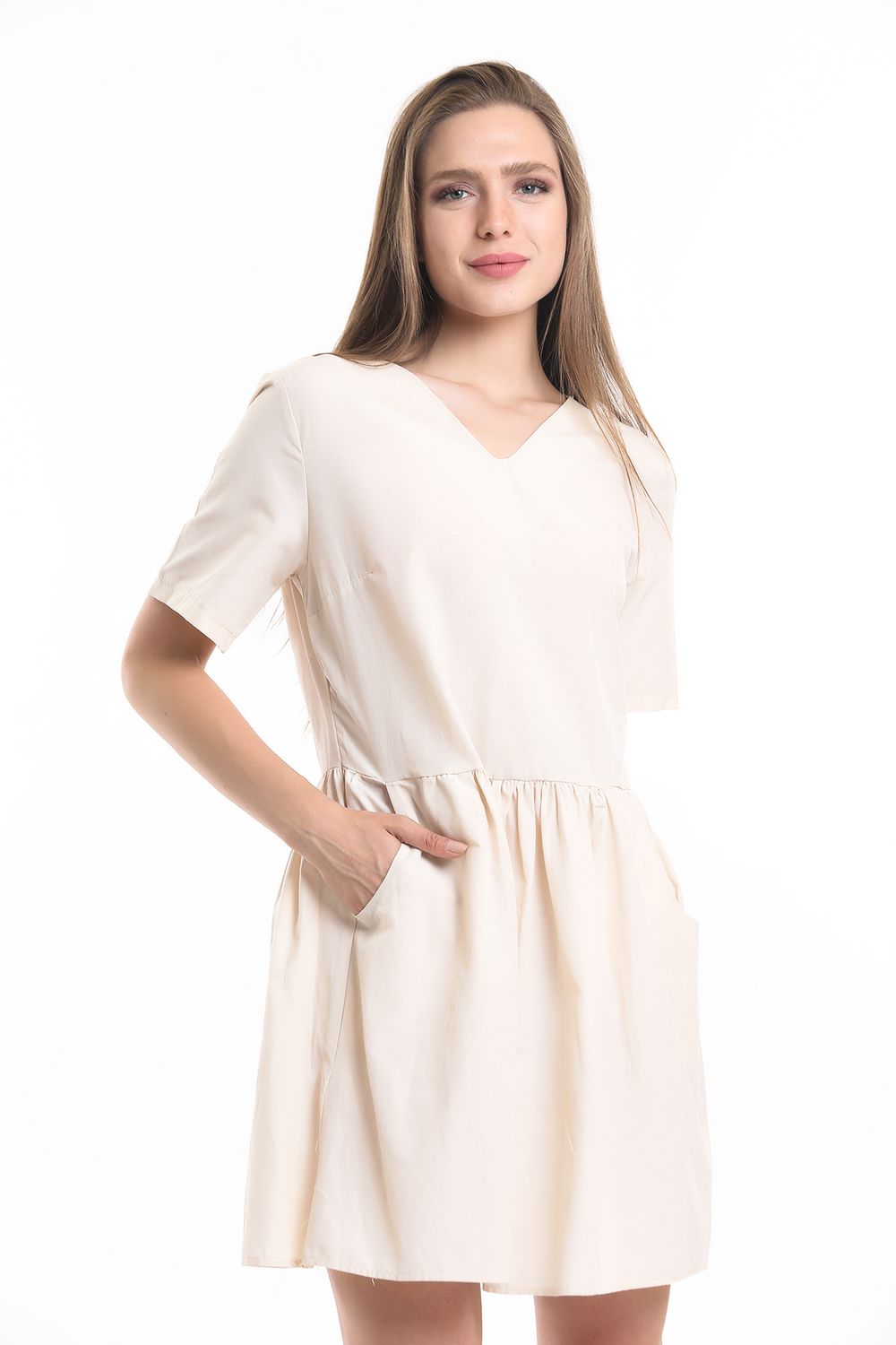 SNS Sense Beige Pocket Detailed Mini Dress - Tecámac