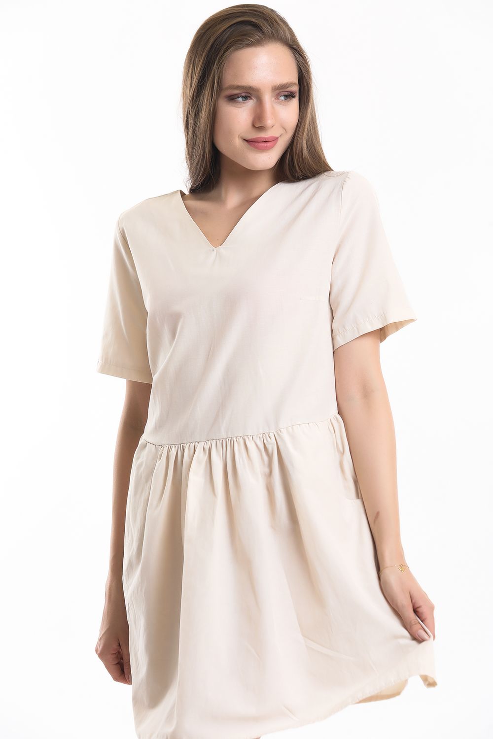 SNS Sense Beige Pocket Detailed Mini Dress - Tecámac